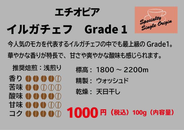 エチオピア イルガチェフ Grade 1