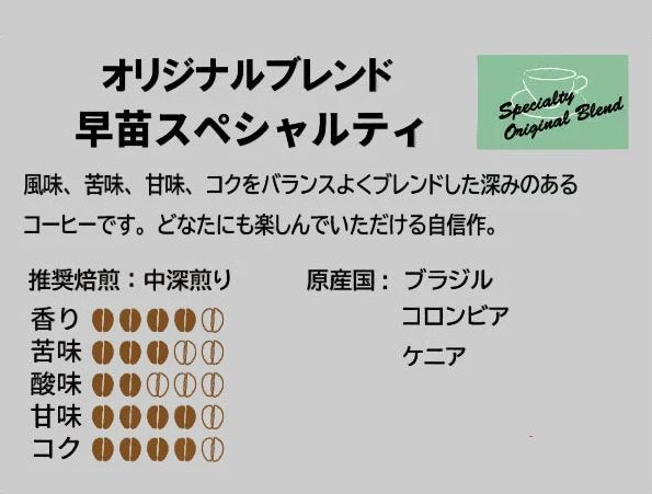 早苗スペシャルティ 中深煎り 商品説明カード（上下切れなし版）
